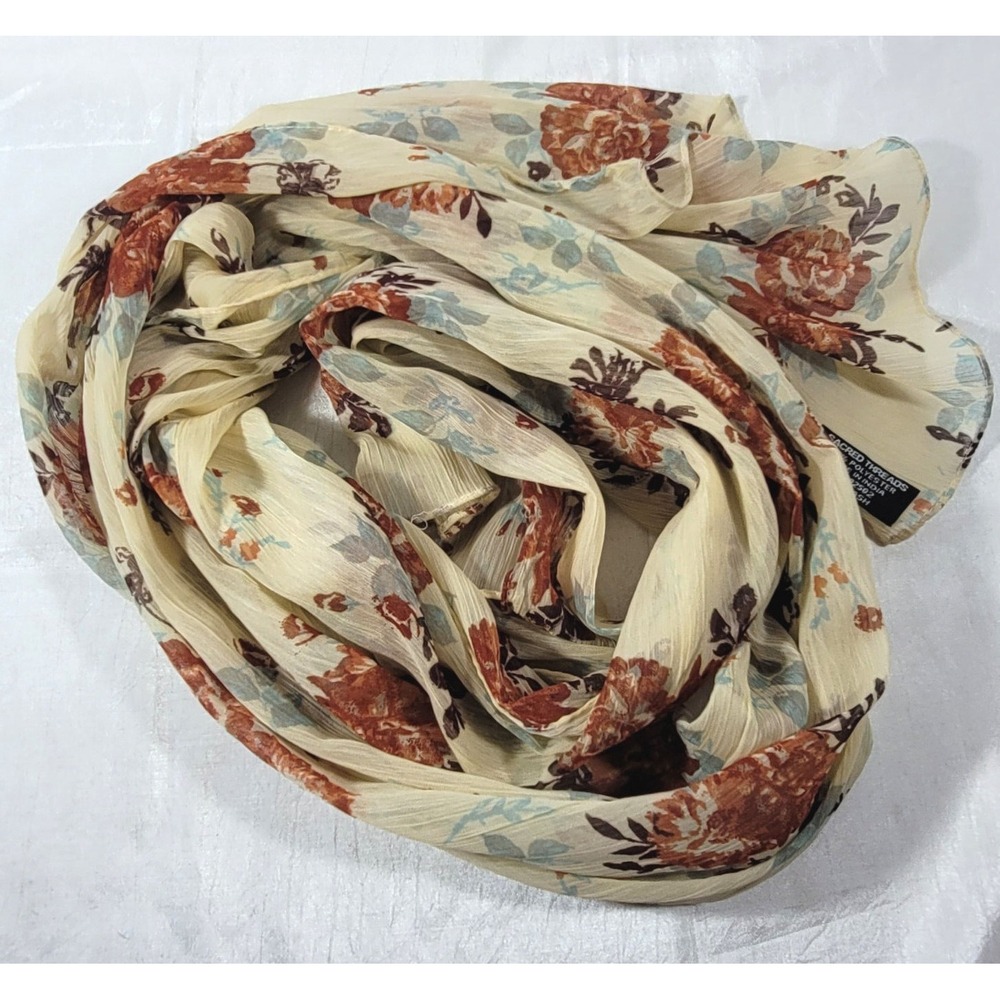Sacred Threads 100% Polyester Crinkle Autumn Fall Floral Scarf 21"x72"
